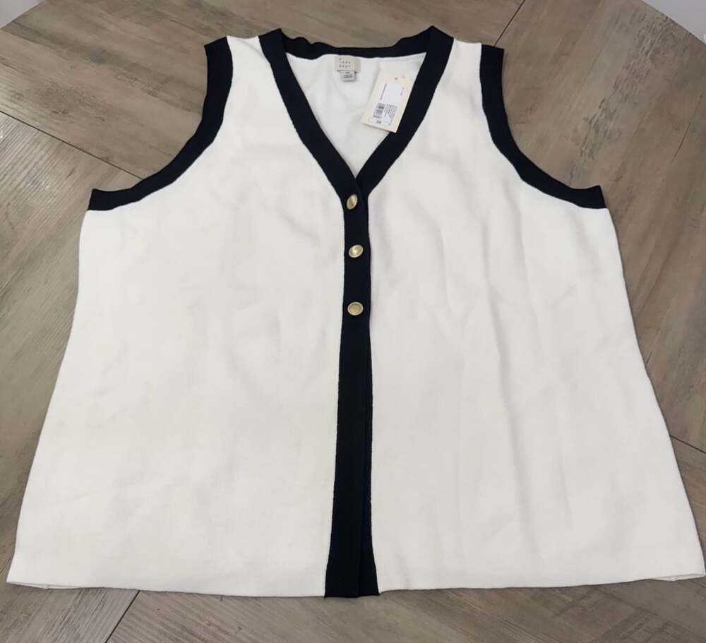 A New Day Sweater Vest Size 3X Cream Black Knit Button Up